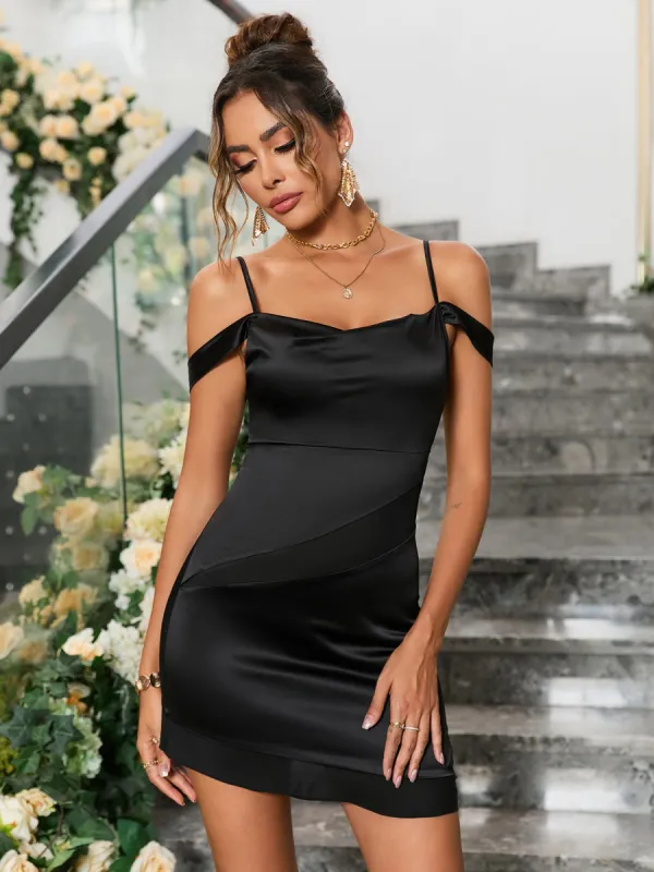 Off Shoulder Backless Satin Mini Dress sold by Parthea Fashion