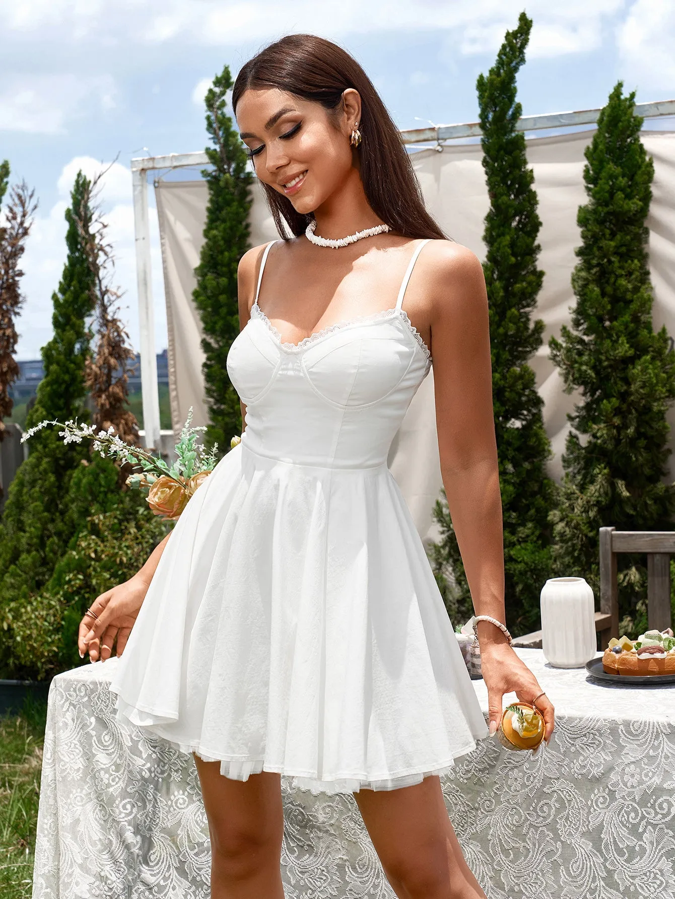 Lace Trim Corset Flared Hem Dress sold by Parthea Fashion product image thumbnail 4