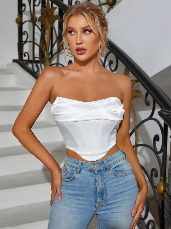 Hanky Hem Boning Satin Corset Tube Top sold by Parthea Fashion