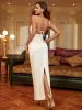 Lace Trim Tie Front Satin Dress sold by Parthea Fashion