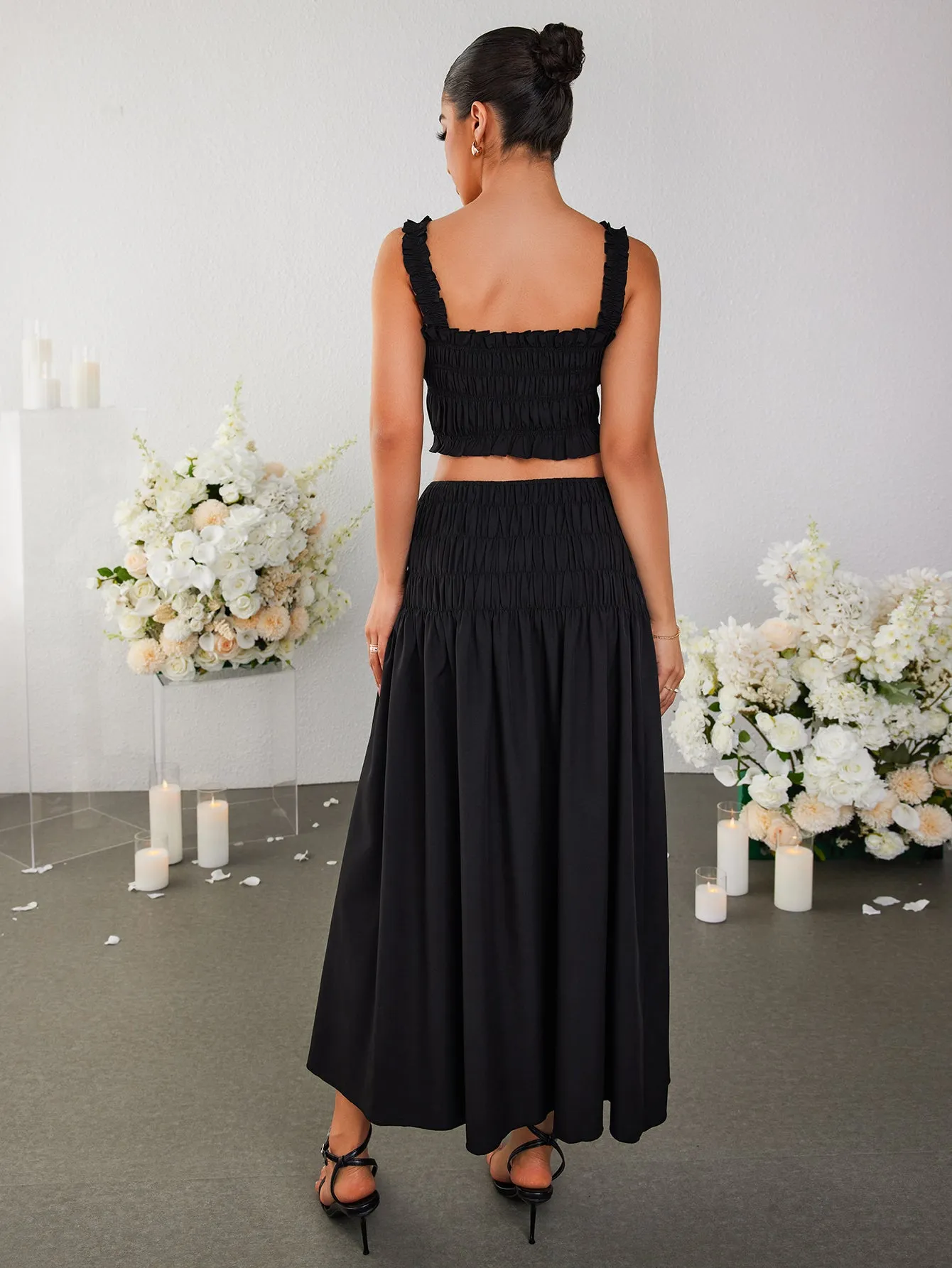 Ruched Backless Crop Top&Ruffle Flared Hem Skirt sold by Parthea Fashion product image thumbnail 2