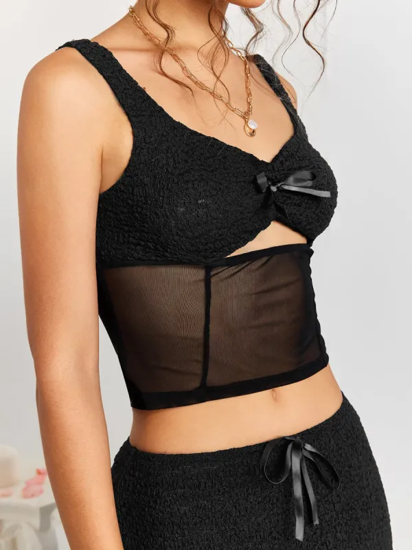 Cut Out Patchwork Lace Crop Top sold by Parthea Fashion