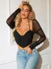 Tie Backless Ruched Hanky Hem Mesh Crop Top sold by Parthea Fashion