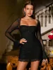 Mesh Flounce Long Sleeve Sparkly Mini Dress sold by Parthea Fashion