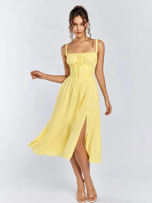 Lace Trim Tie Front Split Thigh Cami Dress sold by Parthea Fashion