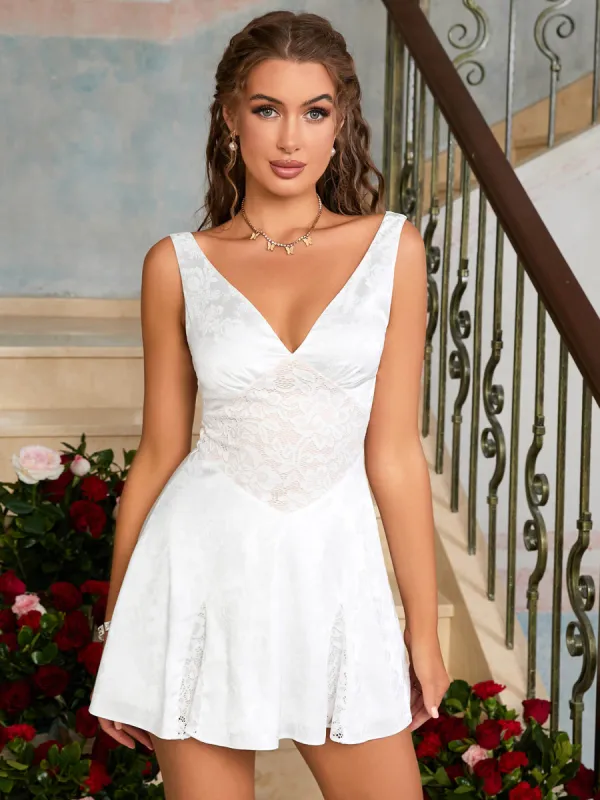 Contrast Lace Satin Dress sold by Parthea Fashion