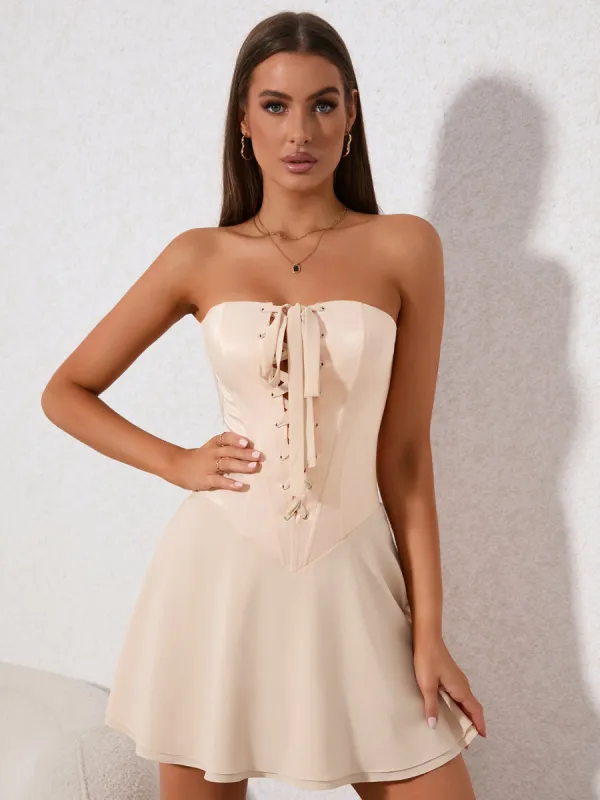 Crisscross Tie Front Corset Tube Mini Dress sold by Parthea Fashion