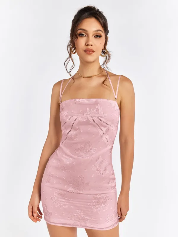 Crisscross Back Halter Jacquard Bodycon Dress sold by Parthea Fashion