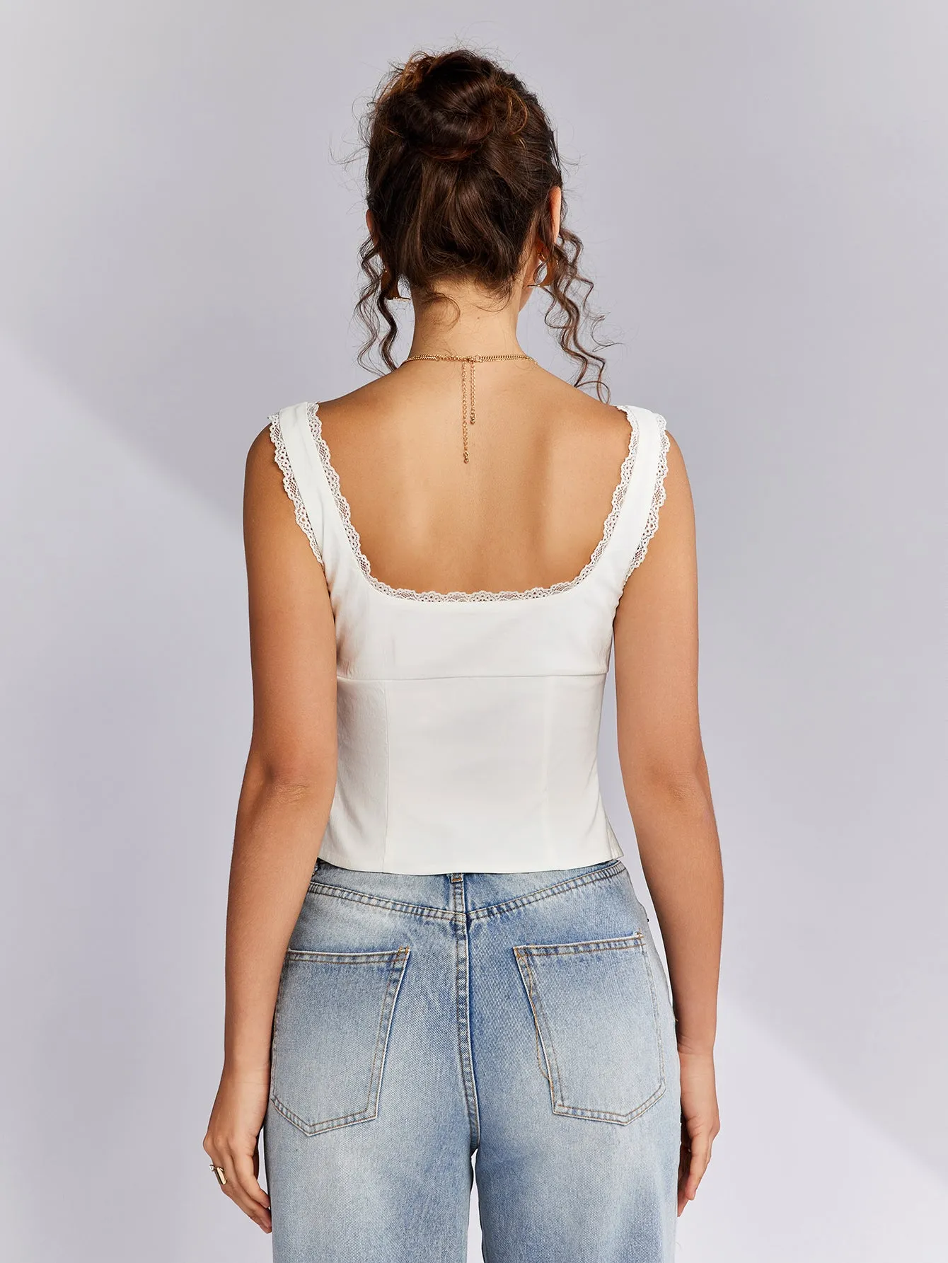 Lace Trim Button Slit Hem Tank Top sold by Parthea Fashion product image thumbnail 2