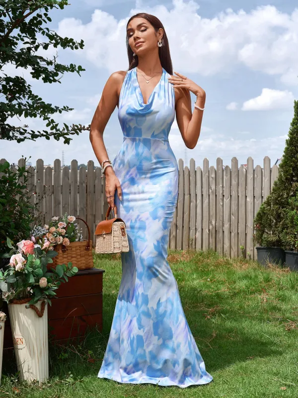 Cowl Neck Halter Floral Print Mermaid Bodycon Dress sold by Parthea Fashion