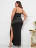 Plus Ruched Split Thigh Satin Dress sold by Parthea Fashion