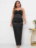 Plus Ruched Split Thigh Satin Dress sold by Parthea Fashion