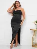 Plus Ruched Split Thigh Satin Dress sold by Parthea Fashion
