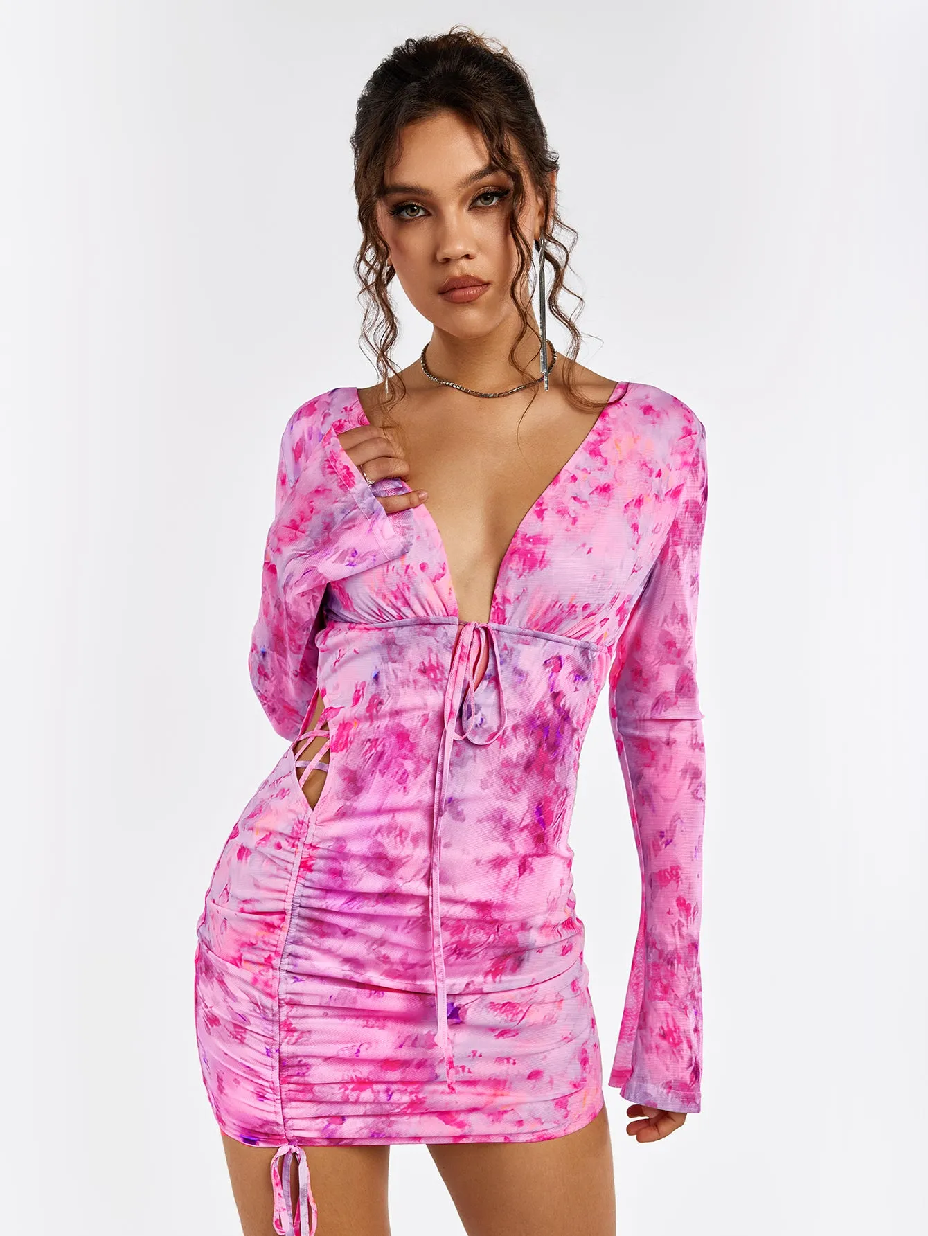 Deep V-Neck Backless Tie Floral Dress sold by Parthea Fashion product image thumbnail 4