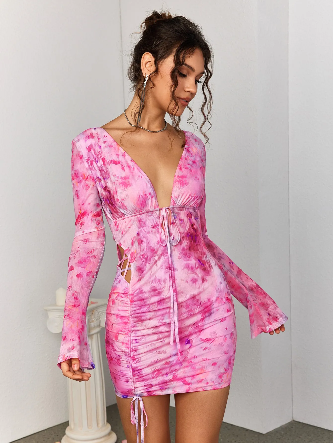 Deep V-Neck Backless Tie Floral Dress sold by Parthea Fashion product image thumbnail 5