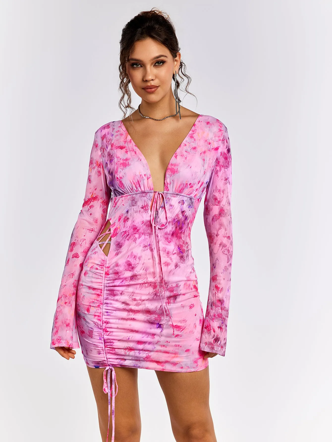 Deep V-Neck Backless Tie Floral Dress sold by Parthea Fashion