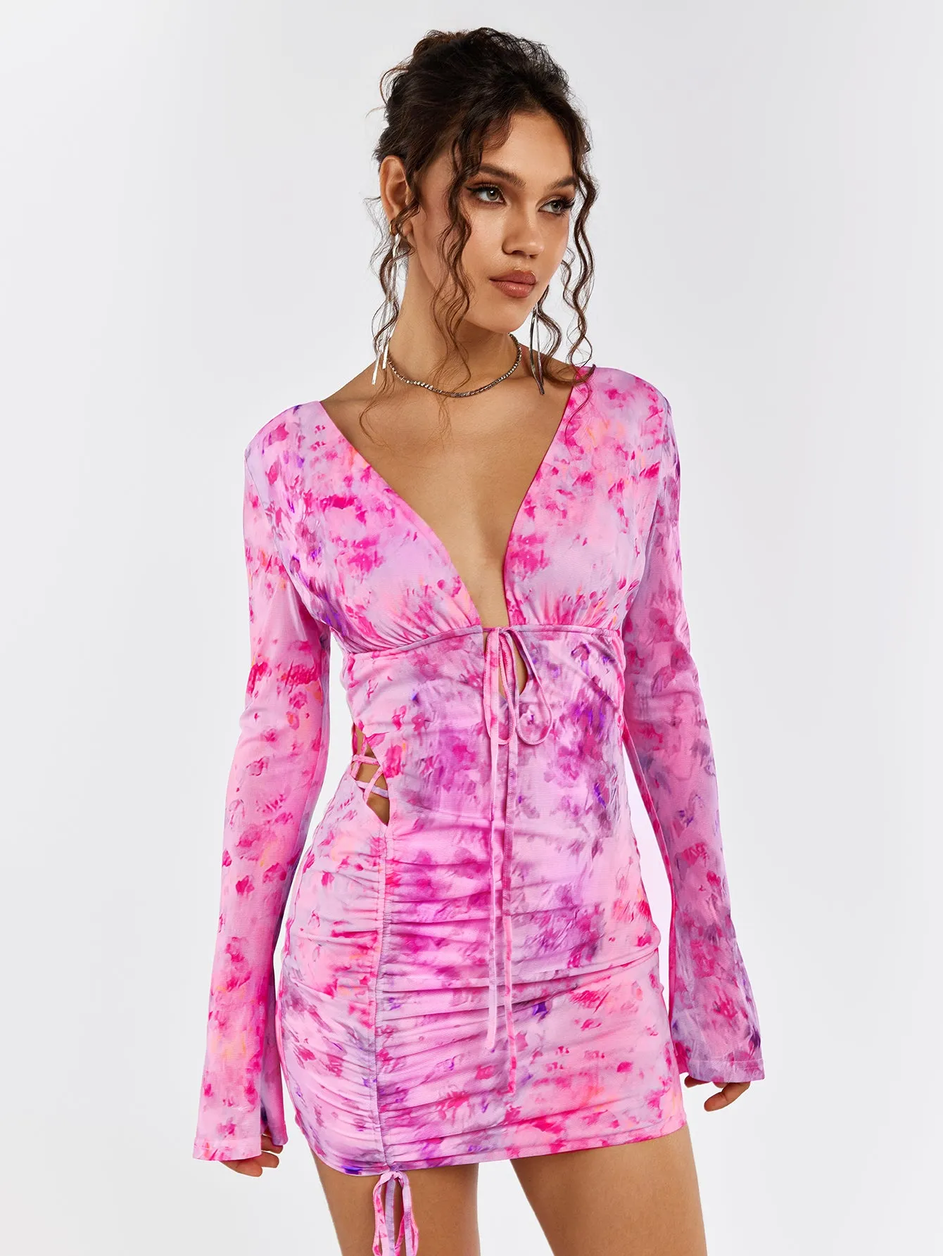 Deep V-Neck Backless Tie Floral Dress sold by Parthea Fashion product image thumbnail 3