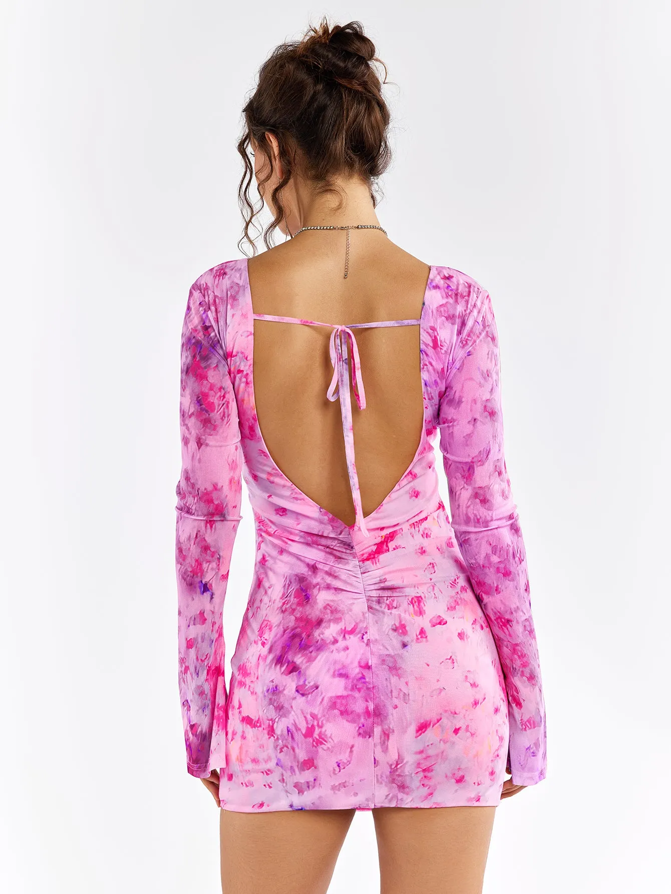 Deep V-Neck Backless Tie Floral Dress sold by Parthea Fashion product image thumbnail 2