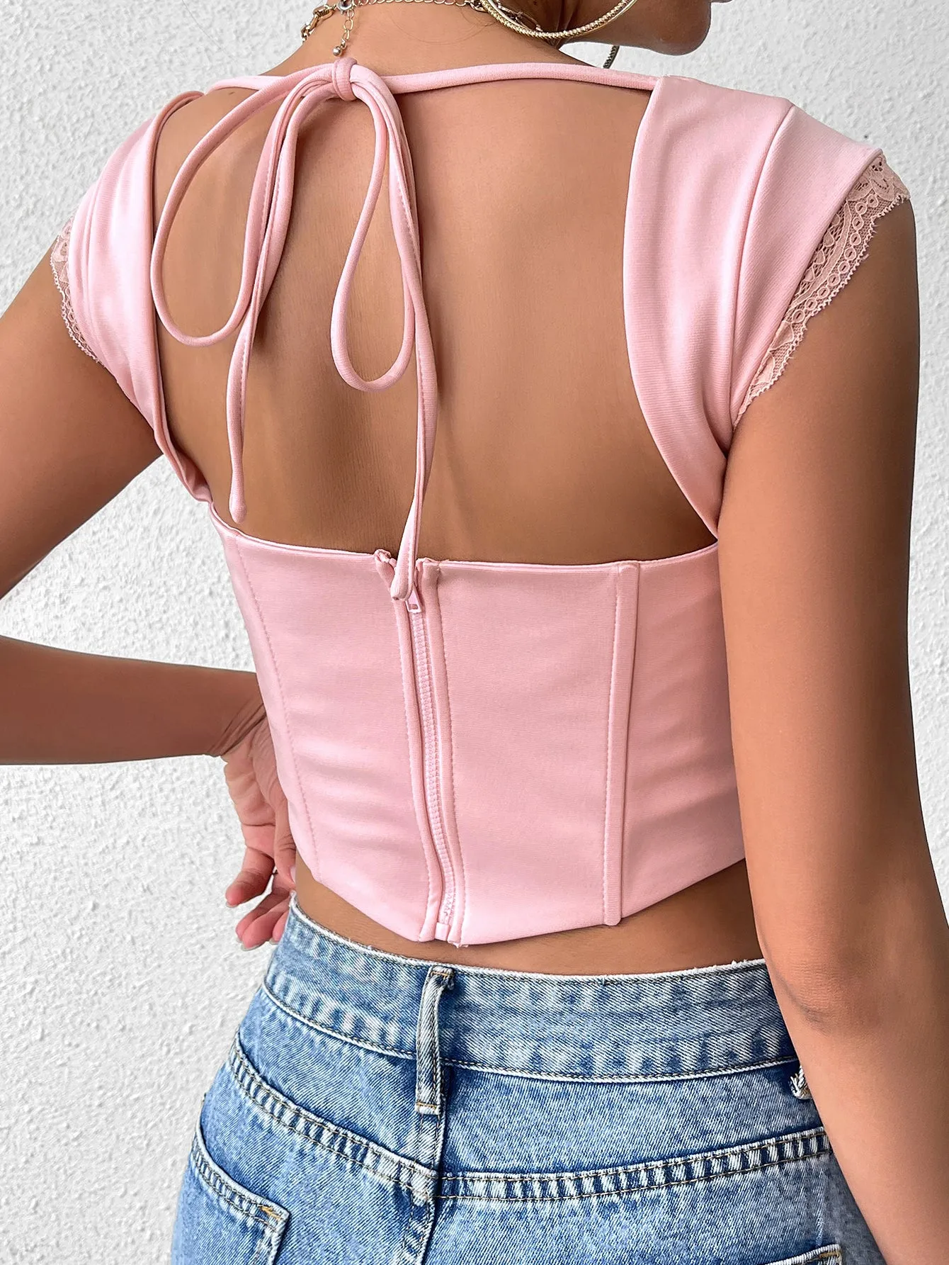 Backless Lace Spliced Boning Corset Crop Top sold by Parthea Fashion product image thumbnail 2