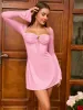 Sweet Neck Long Sleeve Mini Dress sold by Parthea Fashion
