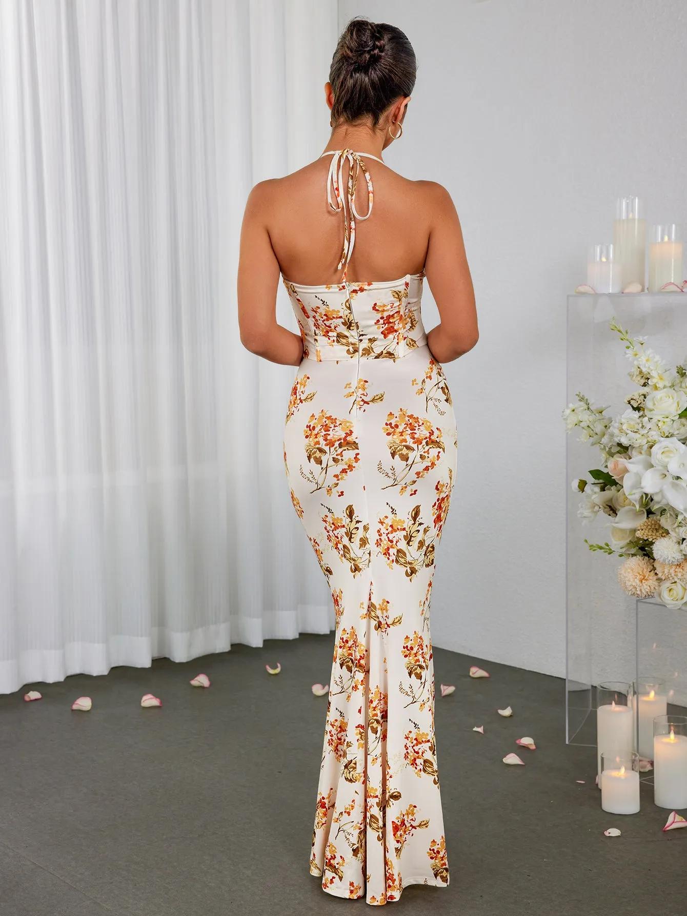 Halter Corset Ruched Floral Print Bodycon Dress sold by Parthea Fashion product image thumbnail 2