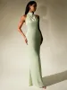 Backless Halter Stand Collar Satin Dress sold by Parthea Fashion