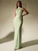 Backless Halter Stand Collar Satin Dress sold by Parthea Fashion