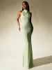 Backless Halter Stand Collar Satin Dress sold by Parthea Fashion