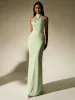 Backless Halter Stand Collar Satin Dress sold by Parthea Fashion