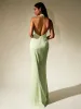 Backless Halter Stand Collar Satin Dress sold by Parthea Fashion