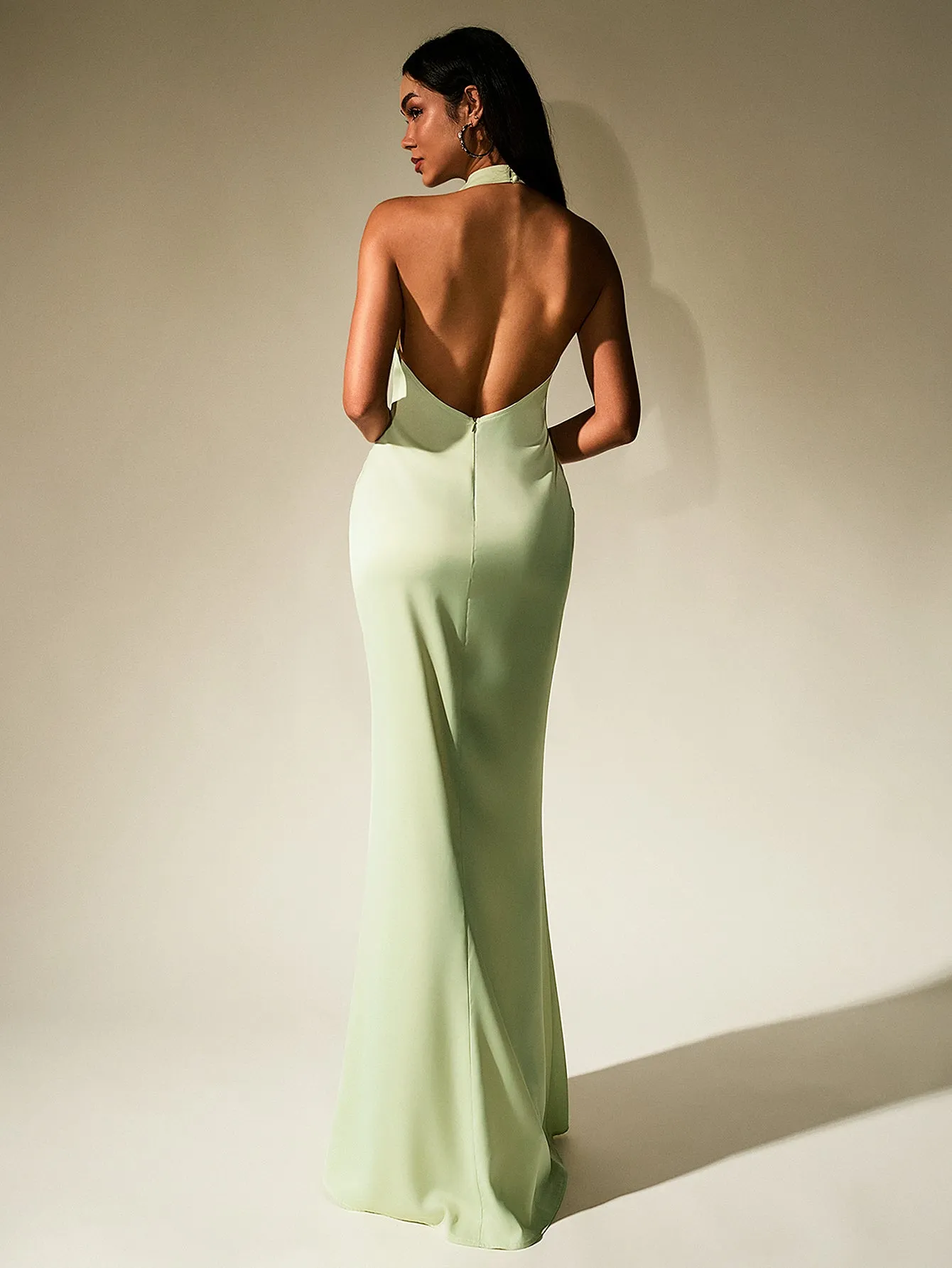 Backless Halter Stand Collar Satin Dress sold by Parthea Fashion product image thumbnail 2
