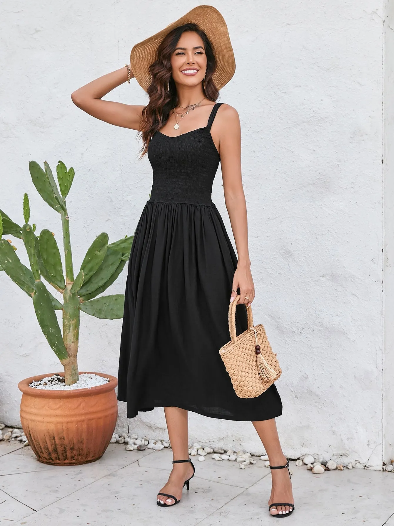 Ruched Smocking Backless Midi Dress sold by Parthea Fashion product image thumbnail 4