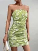 Ruched Mesh Floral Print Tube Dress sold by Parthea Fashion