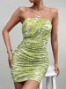 Ruched Mesh Floral Print Tube Dress sold by Parthea Fashion