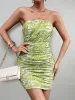Ruched Mesh Floral Print Tube Dress sold by Parthea Fashion