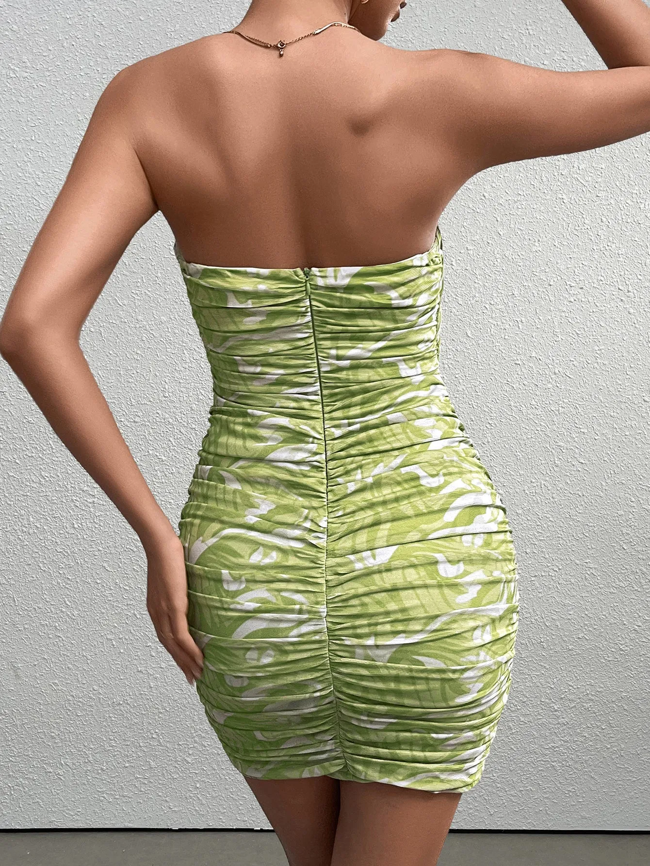 Ruched Mesh Floral Print Tube Dress sold by Parthea Fashion product image thumbnail 2