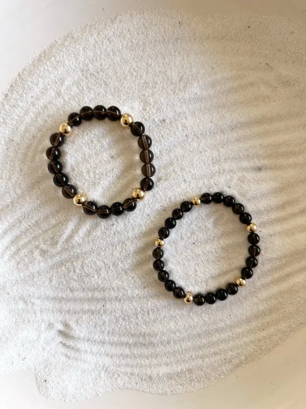 SMOKEY QUARTZ BEADED BRACELETS - GOLD sold by Stylin by Aylin