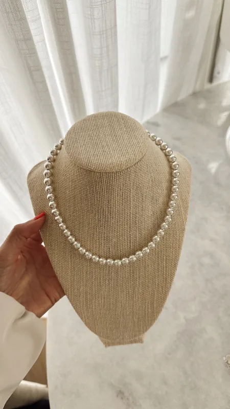 8MM BEADED NECKLACE - SILVER sold by Stylin by Aylin