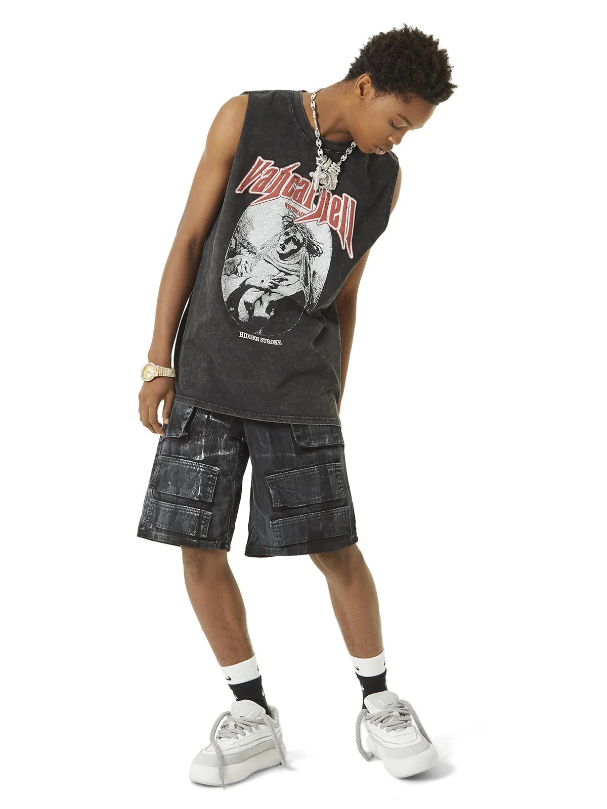 Thesupermade Retro Washed Character Thorns Street Rap Vest sold by Thesupermade product image thumbnail 3