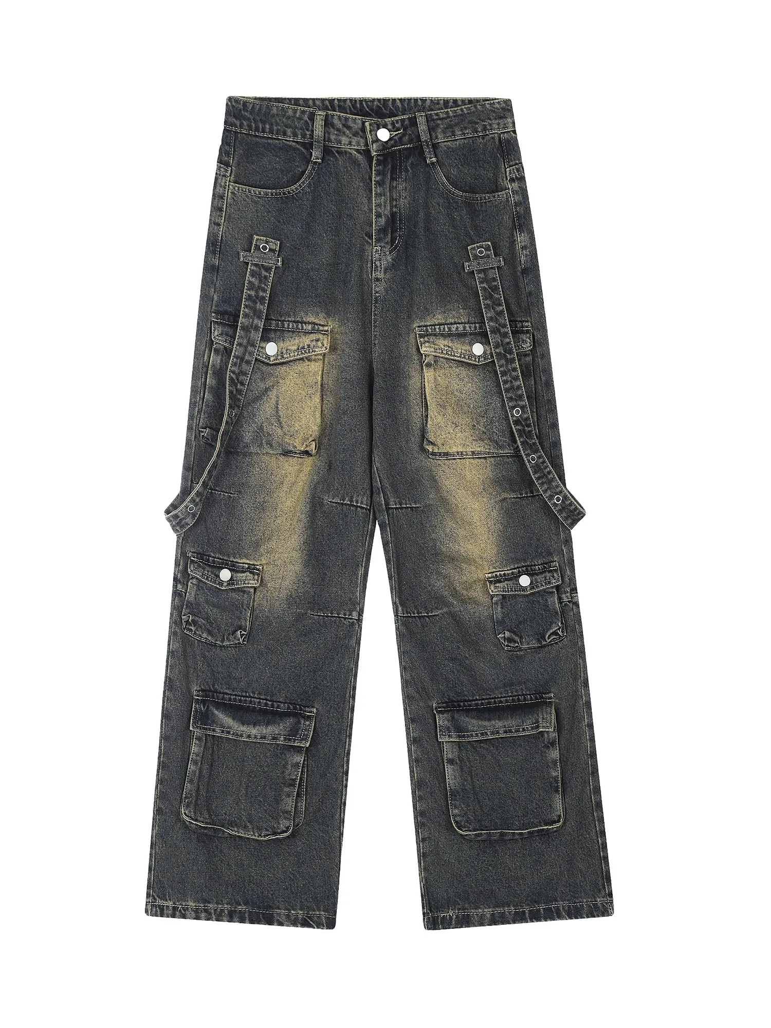 Thesupermade Vintage Washed Web Rivets Hip-Hop Jeans sold by Thesupermade product image thumbnail 3