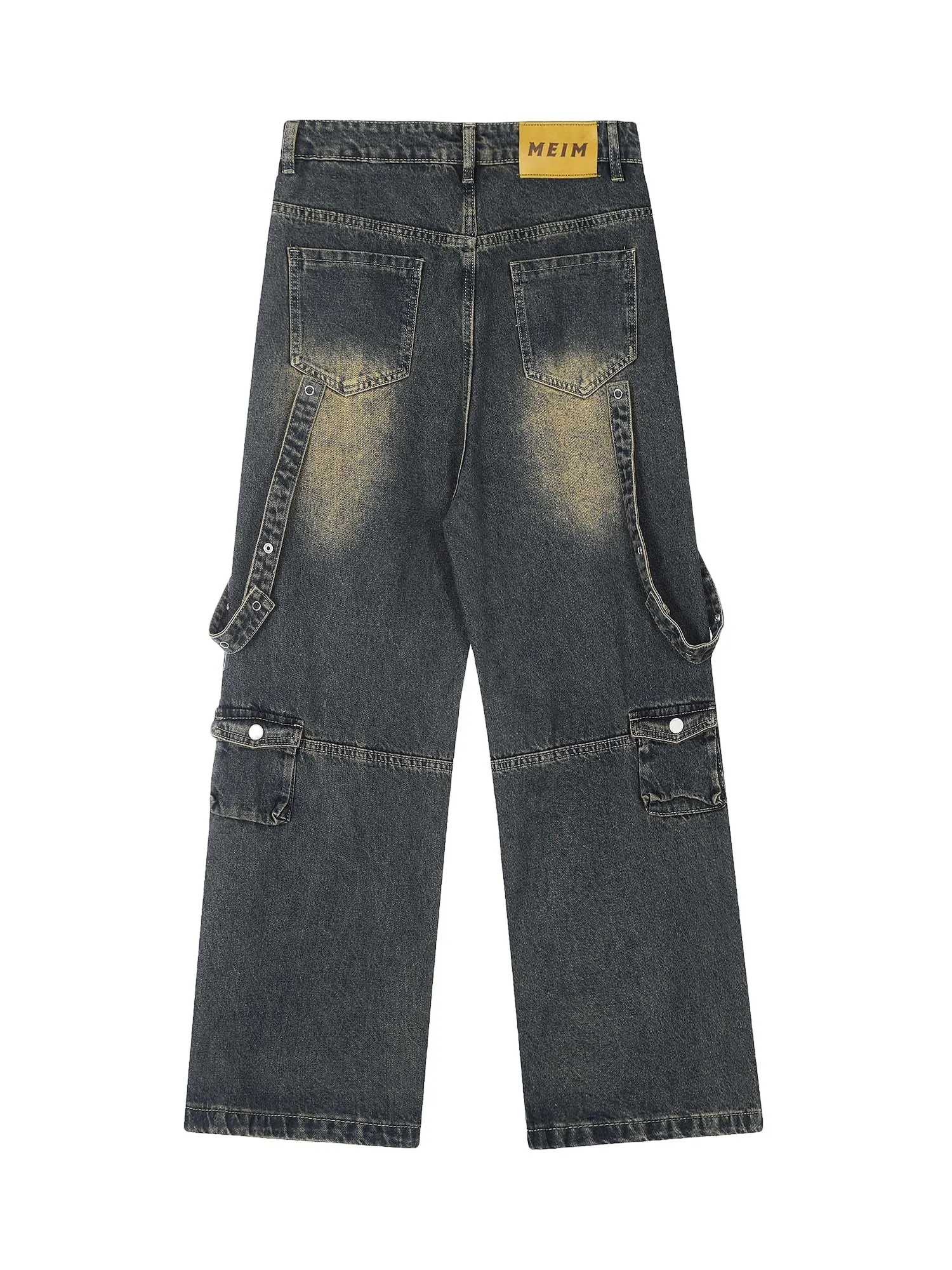 Thesupermade Vintage Washed Web Rivets Hip-Hop Jeans sold by Thesupermade product image thumbnail 4