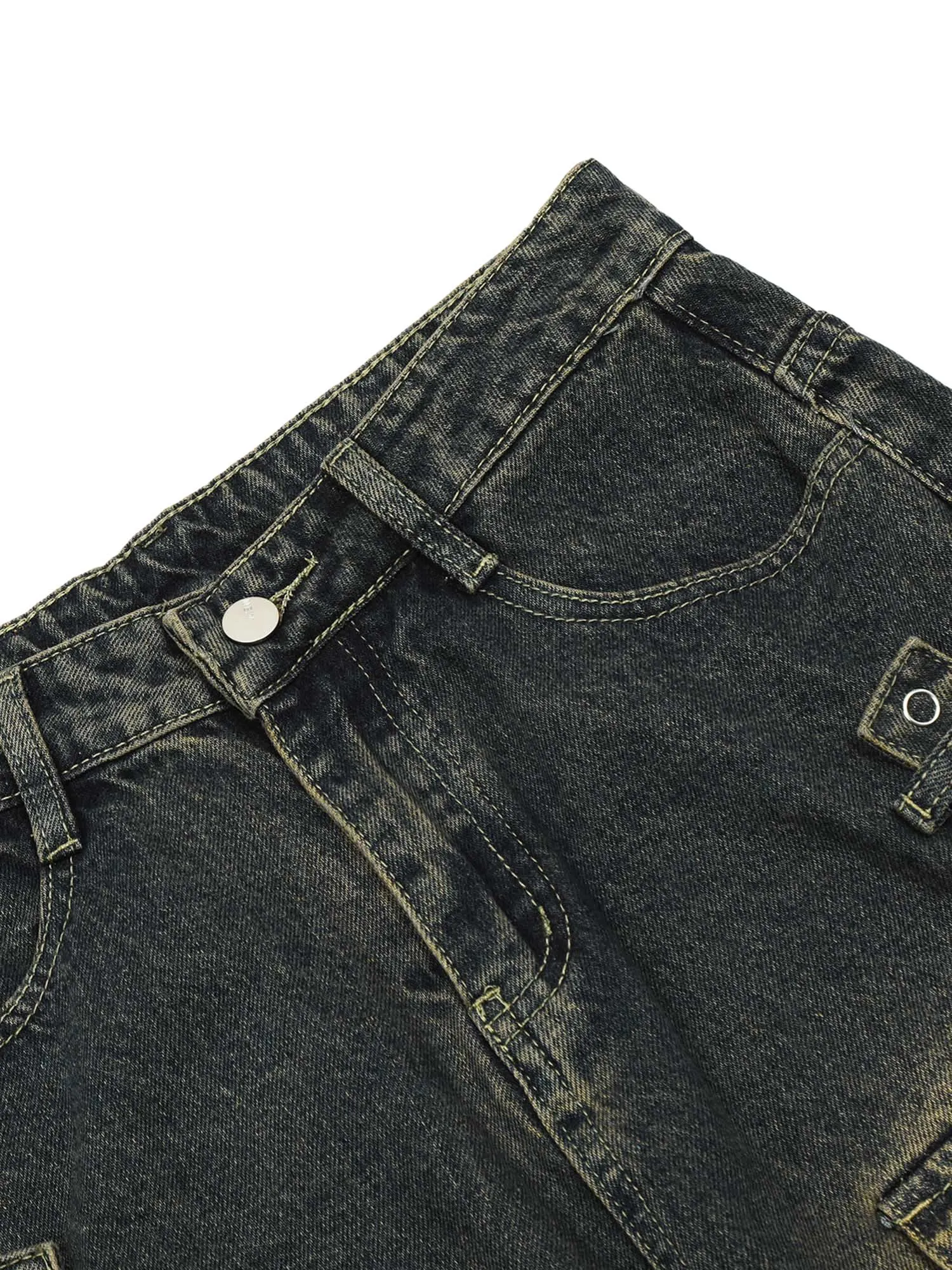 Thesupermade Vintage Washed Web Rivets Hip-Hop Jeans sold by Thesupermade product image thumbnail 5