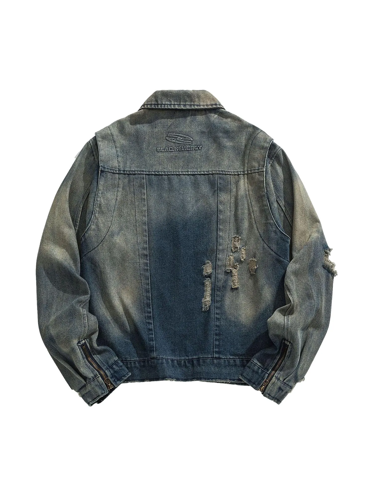 Thesupermade High Street Hip-hop Distressed Washed Denim Jacket - 2242 sold by Thesupermade product image thumbnail 2