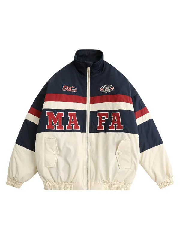 Thesupermade Retro Letter Embroidery Color-Blocked Cotton Jacket - 1557 sold by Thesupermade