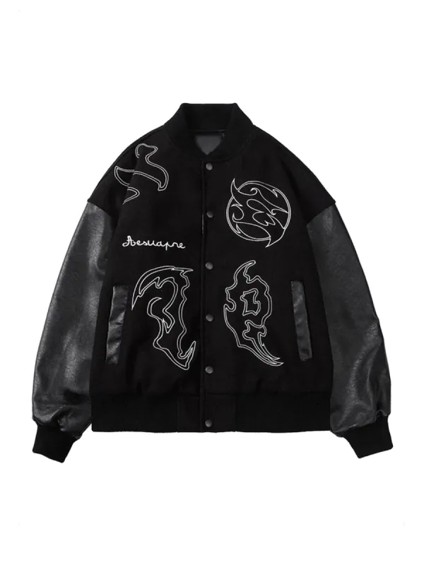 Thesupermade Symbol Embroidery PU Leather Racing Jacket -1133 sold by Thesupermade