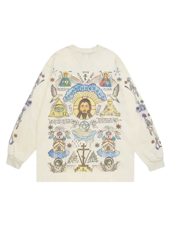 Thesupermade American High Street Graffiti Long Sleeve T-Shirt sold by Thesupermade