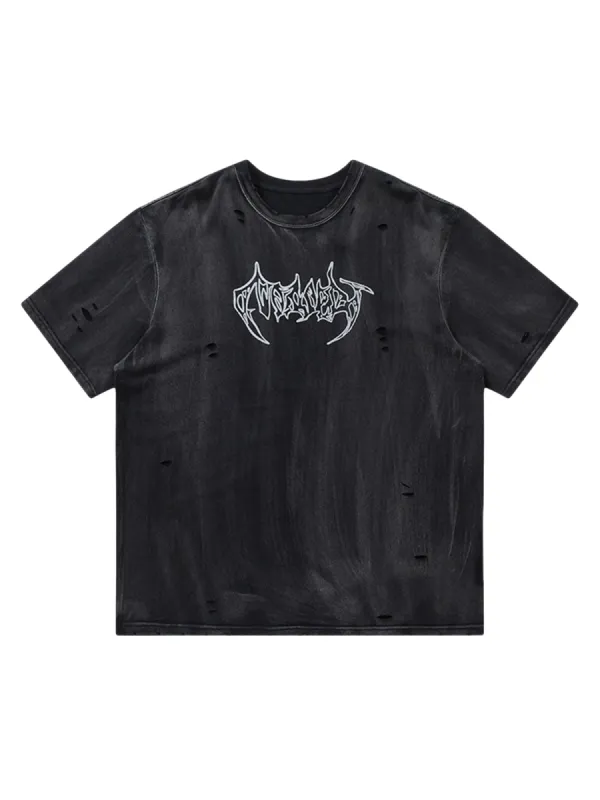 Retro Hot Silver Washed Ripped T-shirt sold by Thesupermade