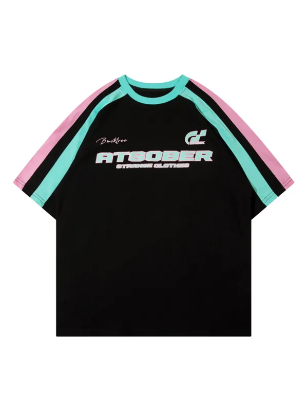 Sports Style Color-Blocked Splicing T-shirt sold by Thesupermade