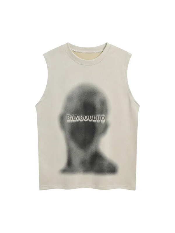 Thesupermade American Retro Portrait Print Suede Vest sold by Thesupermade