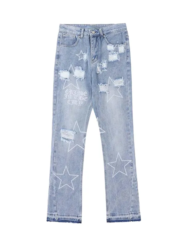 Thesupermade Star Print Ripped Jeans - 1741 sold by Thesupermade